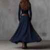 Boho Cotton Blend Spliced Womens High Waist Long Sleeve Maxi Dress