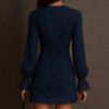 Boho Embroidered Lace Stretchy Polyester Womens Long Sleeve Mini Dress