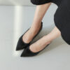 Timeless Grained Cow Leather Womens Pointed Toe Block Heel Court Shoes