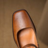 Timeless Washed Leather Womens Square Toe Block Heel Mary Janes
