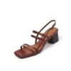 Minimalist Cowhide Womens Square Toe Buckle Block Heel Sandals