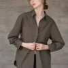 Minimalist Ladder Stitch Cotton Womens Loose Long Sleeve Shirt