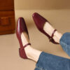 Timeless Sustainable Sheepskin Womens Block Heel Mary Jane Shoes