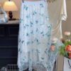 Boho Sequin Embroidered Butterfly Mesh Womens A Line Midi Skirt