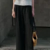 Minimalist Breathable Linen Lyocell Womens Wide Leg Trousers