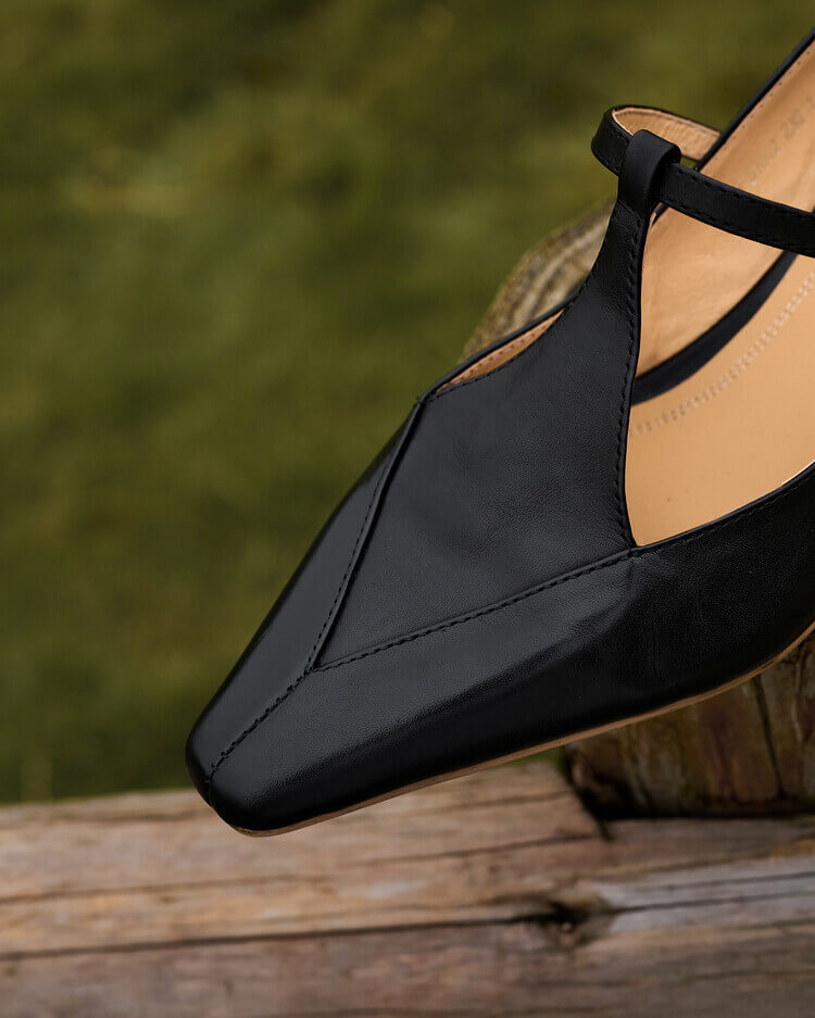 Timeless Genuine Leather Womens Pointed Toe Kitten Heel Mary Janes