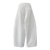 Minimalist Breathable Spliced Cotton Womens Mid Rise Straight Casual Pants