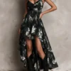 Boho Floral Print Stretchy Polyester Womens Spaghetti Strap Maxi Dress