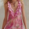 French Riviera Ruffled Floral Stretchy Polyester Womens Mini Dress