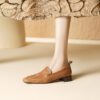 Timeless Crinkled Sheepskin Womens Square Toe Block Heel Loafers