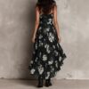 Boho Floral Print Stretchy Polyester Womens Spaghetti Strap Maxi Dress