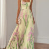 French Riviera Pleated Floral Print Stretch Polyester Womens Maxi Dress