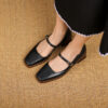 Timeless Washed Leather Womens Square Toe Block Heel Mary Janes