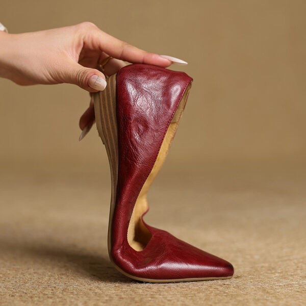 Minimalist Soft Sheepskin Womens Office Pointed Toe Low Wedge Shoes