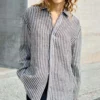 Old Money Striped Breathable Linen Womens Long Sleeve Shirt