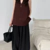French Riviera Breathable Linen Lyocell Womens Halter V Neck Top