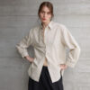 Minimalist Ladder Stitch Cotton Womens Loose Long Sleeve Shirt