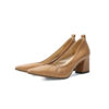 Timeless Grained Cow Leather Womens Pointed Toe Block Heel Court Shoes