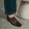 Timeless Washed Cowhide Womens Square Toe Block Heel Oxford Shoes