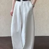 Minimalist Breathable Spliced Cotton Womens Mid Rise Straight Casual Pants