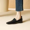 Timeless Crinkled Sheepskin Womens Square Toe Block Heel Loafers