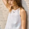 Minimalist Scalloped Edge Linen Blend Womens Sleeveless Midi Dress