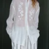 Minimalist Sheer Ramie Lyocell Embroidered Long Sleeve Shirt