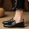 Minimalist Woven Genuine Leather Womens Slip On Loafers