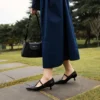 Timeless Genuine Leather Womens Pointed Toe Kitten Heel Mary Janes