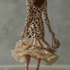 Boho Leopard Print Stretchy Polyester Womens Ruffled Maxi Dress