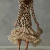 Boho Leopard Print Stretchy Polyester Womens Ruffled Maxi Dress