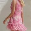 French Riviera Ruffled Floral Stretchy Polyester Womens Mini Dress