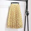 Workwear Breathable Plaid Pleated Mesh Womens Midi Skirt
