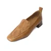 Timeless Crinkled Sheepskin Womens Square Toe Block Heel Loafers