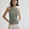 Minimalist Cotton Linen Ribbed Knit Womens Slim Fit Halter Vest