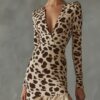 Boho Leopard Print Stretchy Polyester Womens Ruffled Maxi Dress