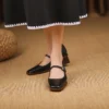 Timeless Washed Leather Womens Square Toe Block Heel Mary Janes