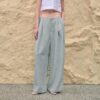 Minimalist Breathable Linen Lyocell Womens Wide Leg Trousers