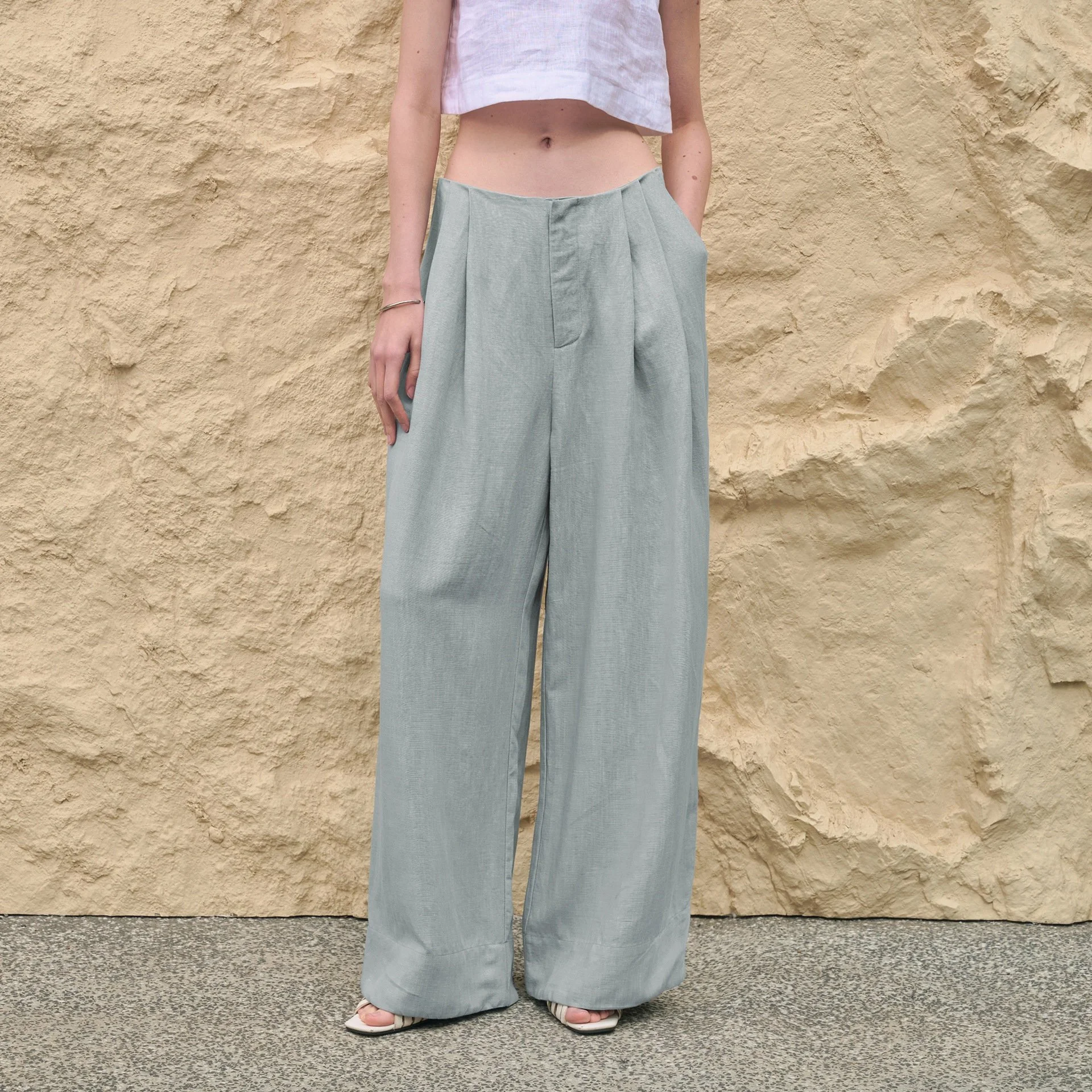 Minimalist Breathable Linen Lyocell Womens Wide Leg Trousers