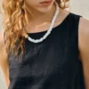 Minimalist Scalloped Edge Linen Blend Womens Sleeveless Midi Dress