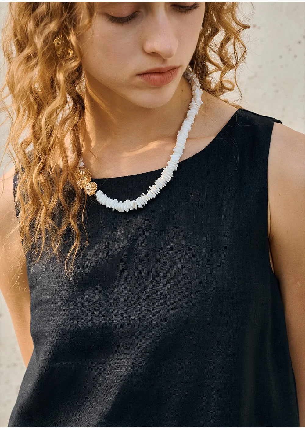 Minimalist Scalloped Edge Linen Blend Womens Sleeveless Midi Dress