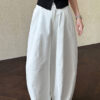 Minimalist Breathable Spliced Cotton Womens Mid Rise Straight Casual Pants