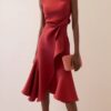 Timeless Ruched Stretch Polyester Womens Sleeveless Midi Dress