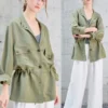 Timeless Sustainable Linen Blend Ruched Waist Utility Shirt Jacket