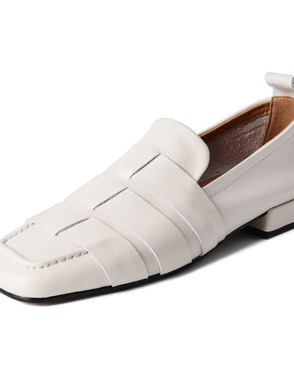 Minimalist Woven Genuine Leather Womens Slip On Loafers