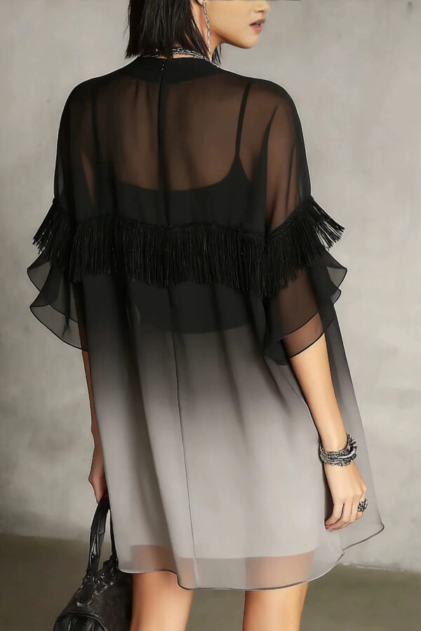 Streetwear Fringed Ombre Sheer Polyester Womens Mini Dress