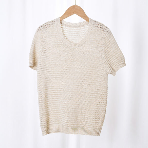 Minimalist Breathable Linen Lyocell Womens Cutout Short Sleeve Top