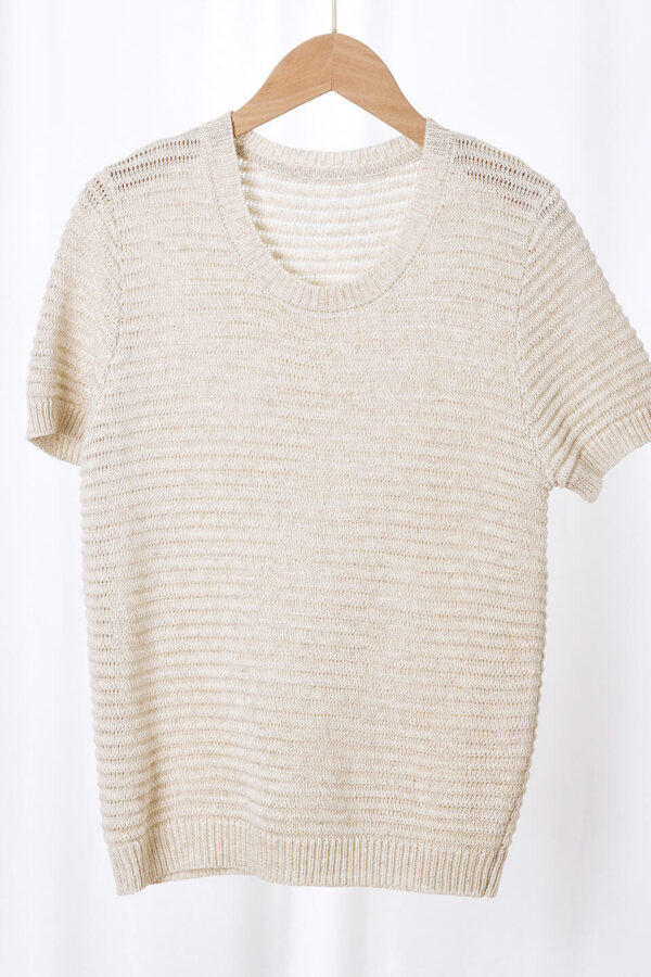 Minimalist Breathable Linen Lyocell Womens Cutout Short Sleeve Top