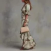 French Riviera Floral Printed Ruffled Satin Womens Bodycon Maxi Dress