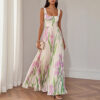 French Riviera Pleated Stretchy Floral Print Womens Maxi Dress